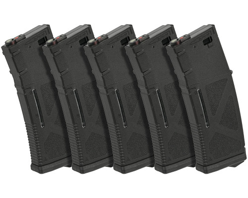 Arcturus AR MOD1 M4/M16 200 Round Mid-Cap Windowed EMM Airsoft Magazines - Black (5 Pack) (MAG-M1AE-BK-5P)