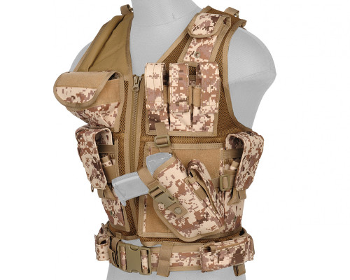 Lancer Tactical 1000D Nylon Combat Vest w/ Holster - Desert Digital - (CA-310DDN)