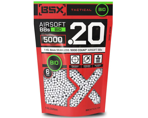 BSX Tactical Bio Airsoft BB's - .20g - 5,000 Count - White