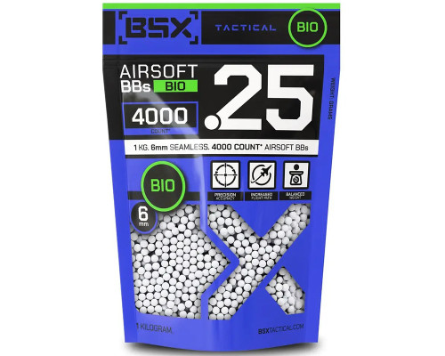 BSX Tactical Bio Airsoft BB's - .25g - 4,000 Count - White