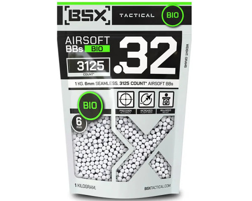 BSX Tactical Bio Airsoft BB's - .32g - 3,125 Count - White