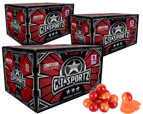 3 Cases of GI Sportz 3 Star Paintballs (6,000 Rounds Total) - Ruby Magma Shell Orange Fill ( .68 Caliber )