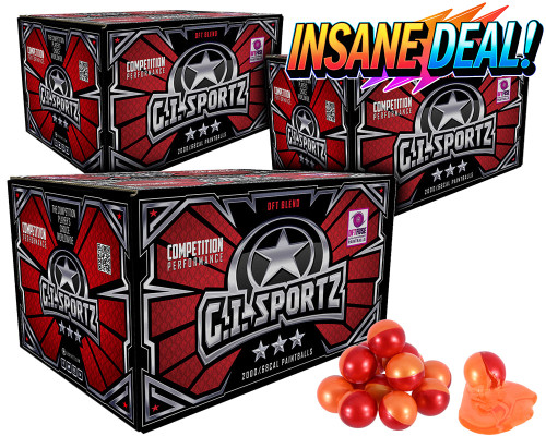3 Cases of GI Sportz 3 Star Paintballs (6,000 Rounds Total) - Ruby Magma Shell Orange Fill ( .68 Caliber )