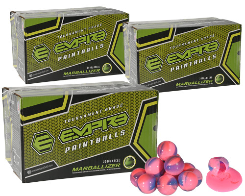 3 Cases of Empire Marballizer Paintballs (6,000 Rounds Total) - Pink Fill ( .68 Caliber )