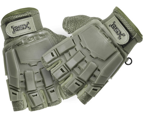 BSX Half Finger Armored Paintball Gloves - Olive