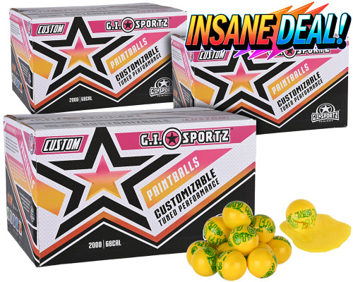 3 Cases of GI Sportz 3 Star Custom Paintballs (6,000 Rounds Total) - Yellow Fill ( .68 Caliber )