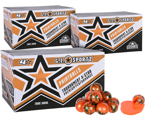 3 Cases of GI Sportz 4 Star Paintballs (6,000 Rounds Total) - Orange Fill ( .68 Caliber )