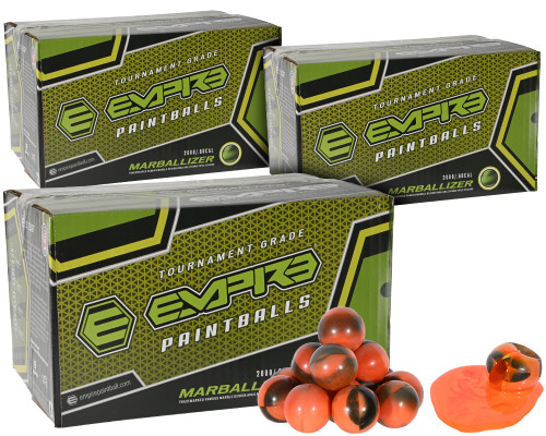 3 Cases of Empire Marballizer Paintballs (6,000 Rounds Total) - Orange Fill ( .68 Caliber )