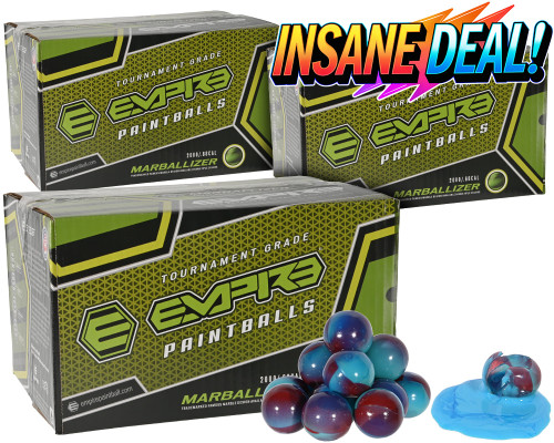3 Cases of Empire Marballizer Paintballs (6,000 Rounds Total) - Blue Fill ( .68 Caliber )