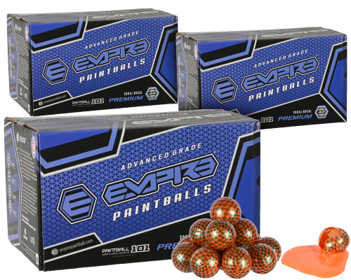 3 Cases of Empire Premium Paintballs (6,000 Rounds Total) - Carbon Magma Shell Orange Fill ( .68 Caliber )