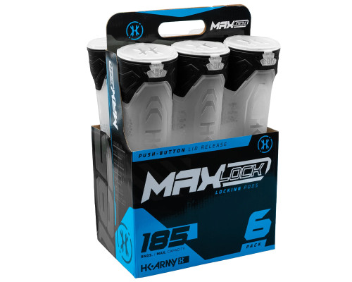 HK Army 6-Pack 185 Round MaxLock Paintball Pods - Clear