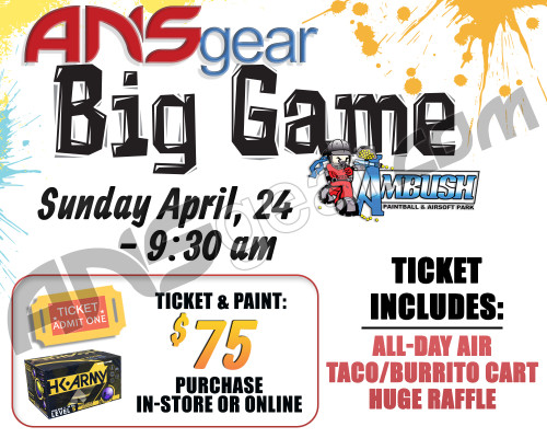 ANSgear Big Game Ticket w/ Case of HK Army Exclusive Paintballs - 04/24/2022 - AMBUSH PAINTBALL PARK