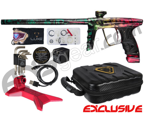 DLX Luxe X Paintball Gun w/ FREE Red Gun Stand - Rasta Acid Fade