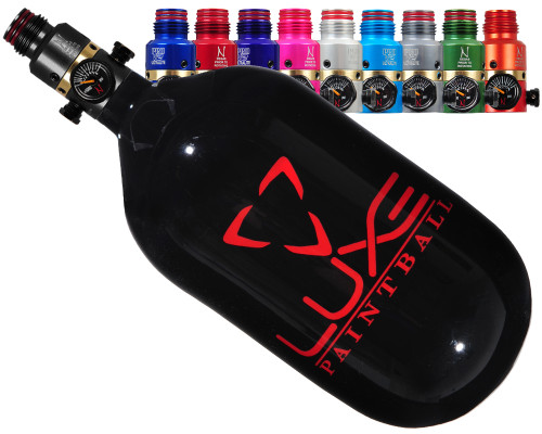 DLX Luxe CLS Carbon Fiber Air Tank - 68/4500 w/ Ninja Pro V2 Ultralite Regulator - Black/Red