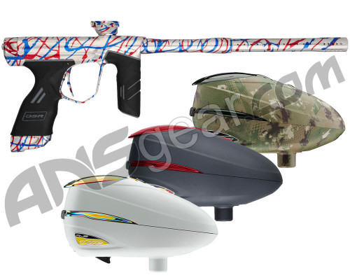 Dye DSR Paintball Gun With FREE Dye R2 Rotor Loader - Classic Splash Silver w/ Blue/Red