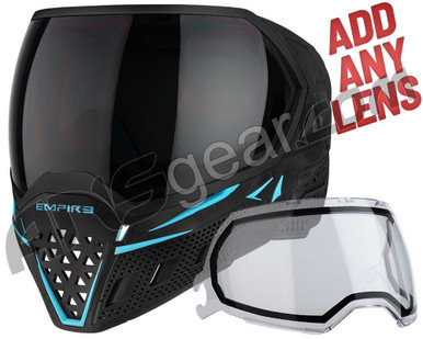 Empire EVS Paintball Mask - Black/Aqua w/ Ninja & Clear Lenses + Additional Lens Of Your Choice!