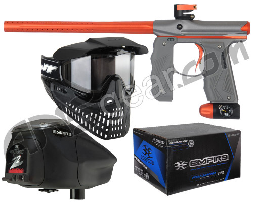 Empire Mini GS Gun, JT ProFlex Mask & Empire Z2 Loader w/ FREE 500 Rounds Of Premium Paint - Grey/Orange