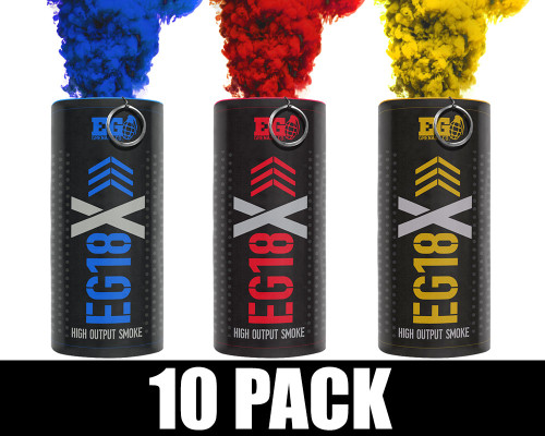 Enola Gaye EG18X Military Smoke Grenade 10 Pack - Colombia (Blue/Red/Yellow)