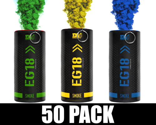 Enola Gaye EG18 Smoke Grenade 50 Pack - Brazil (Blue/Green/Yellow)