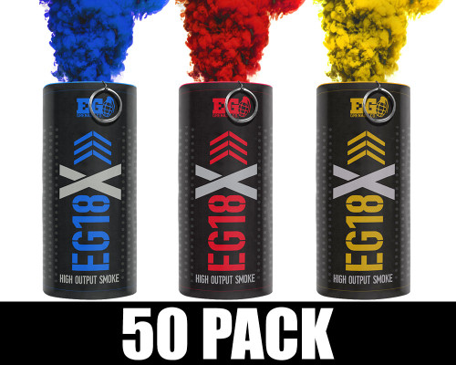 Enola Gaye EG18X Military Smoke Grenade 50 Pack - Colombia (Blue/Red/Yellow)