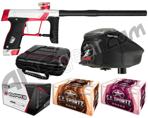 GI Sportz Stealth Paintball Gun w/ Empire Prophecy Z2 Loader & 1 Case Of Tournament Paint - Silver/Red