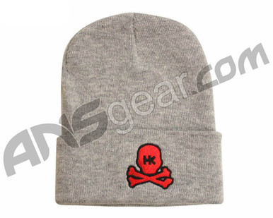 HK Army Skull Beanie - Grey/Red Stitch