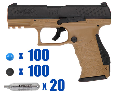T4E .43 Cal Kilo Training Pistol Paintball Package Kit - Walther PPQ M2 LE - FDE
