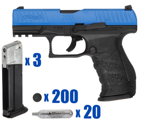 T4E .43 Cal Papa Training Pistol Paintball Package Kit - Walther PPQ M2 LE - Blue