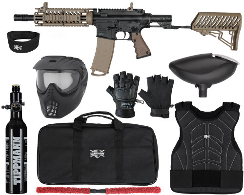 Tippmann TMC w/ Air-Thru Adjustable Stock Level 1 Protector Paintball Gun Package Kit - Black/Tan