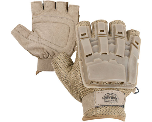 Valken V-Tac Half Finger Plastic Back Paintball Gloves - Tan