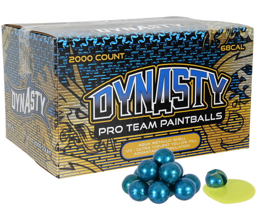 Dynasty Pro Team 2,000 Round Paintball Case - Aqua Metallic Shell/Ultra Violent Yellow Fill ( .68 Caliber ) (Banana Scented) (03292)