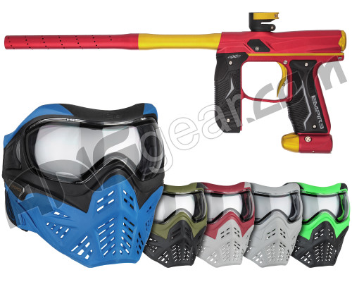 Empire Axe 2.0 Paintball Gun w/ V-Force Grill 2.0 Mask Bundle - Dust Red/Dust Gold