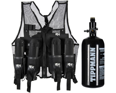 Warrior Paintball Lightweight Vest w/ 4 Pods & Warrior Deluxe Remote - Black