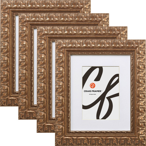 Bravada Ornate 2", Scratched Bronze Matted Picture Frame - 4 Piece Set