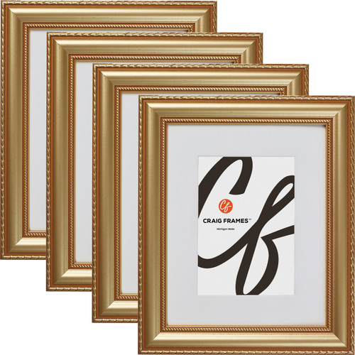 Victoria 1.375", Matted Ornate Gold Picture Frame - 4 Piece Set