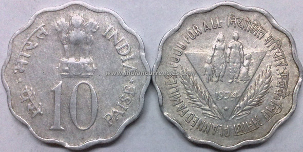 10 Paise of 1974 - Planned Families - Food For All - Hyderabad Mint