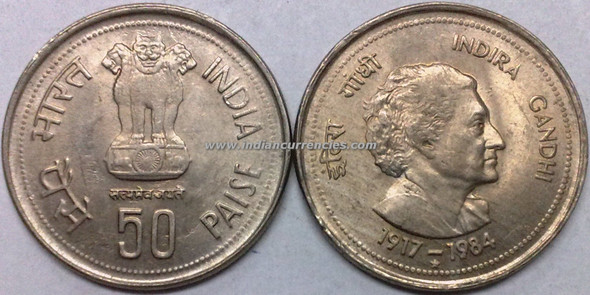 50 Paise of 1985 - Indira Gandhi - Hyderabad Mint