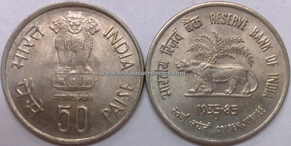 50 Paise of 1985 - Reserve Bank Of India (Golden Jubilee) - Mumbai Mint