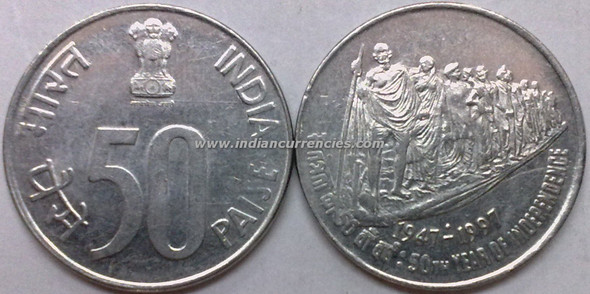 50 Paise of 1997 - 50th Year Of Independence - Mumbai Mint