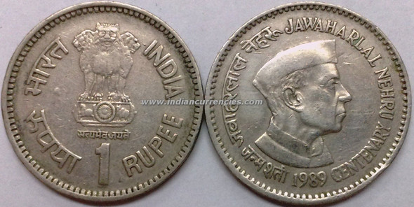 1 Rupee of 1989 - Jawaharlal Nehru Centenary - Kolkata Mint