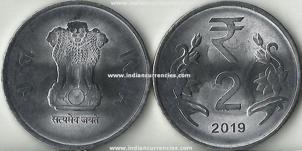 2 Rupees of 2019 - Kolkata Mint - No Mint Mark - R Symbol