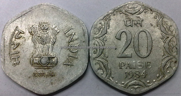 20 Paise of 1984 - Hyderabad Mint - Star