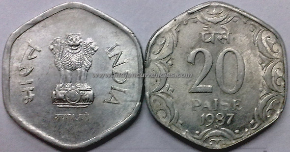 20 Paise of 1987 - Hyderabad Mint - Star