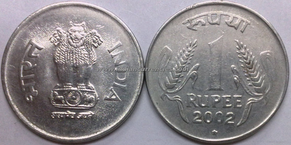 1 Rupee of 2002 - Hyderabad Mint - Star