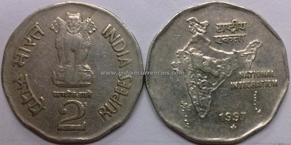 2 Rupees of 1997 - Hyderabad Mint - Star