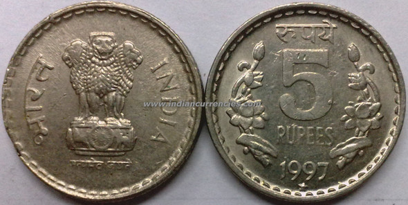 5 Rupees of 1997 - Hyderabad Mint - Star
