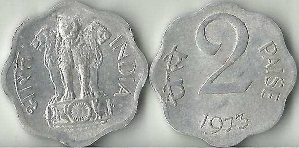 2 Paise of 1973 - Kolkata Mint - No Mint Mark