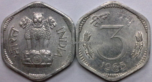 3 Paise of 1965 - Kolkata Mint - No Mint Mark