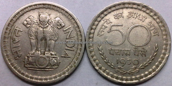 50 Paise of 1970 - Kolkata Mint - No Mint Mark
