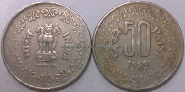 50 Paise of 1989 - Kolkata Mint - No Mint Mark - Copper-Nickel